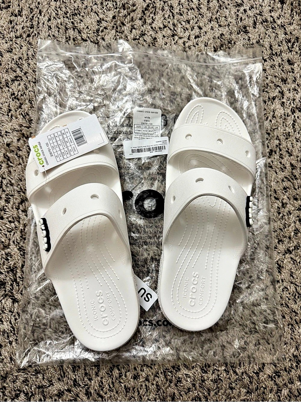 Crocs Classic Crocs Slide Sandals in White US 12